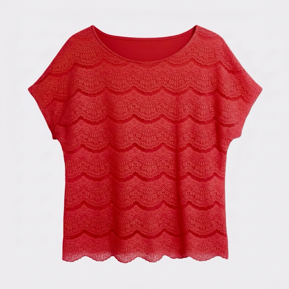Faded Glory XXL Elegant Salmon Color Lace Scalloped Women Top Blouse